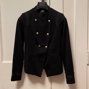 Black jacket with gold buttons and ribbon detailing